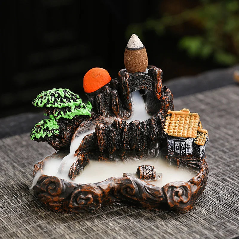 Mountains Incense Burners Resin Waterfall Backflow Incense Holder Censer Ornament Aromatherapy Decoration Office Home Decor