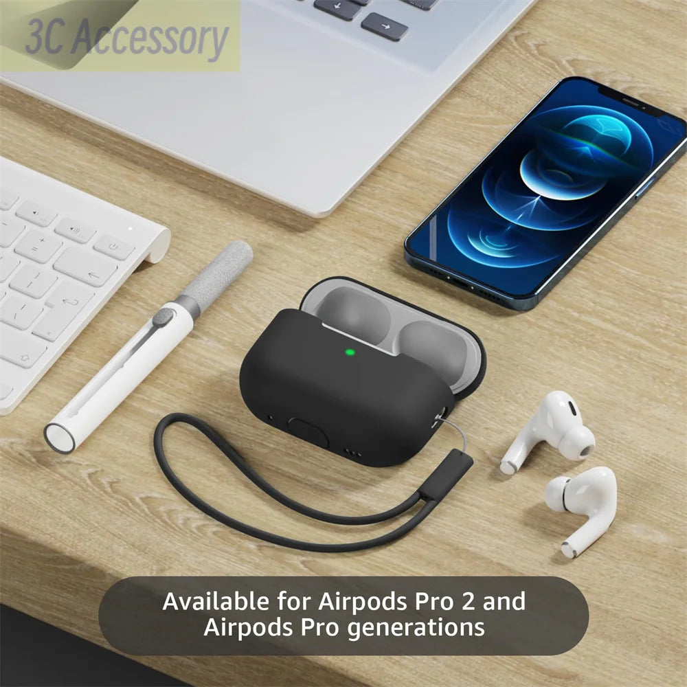 For 2022 Apple  AirPods Pro 2 protective case soft skins case with cleaning kit and lanyard  For AirPod Pro [visible front LED]
