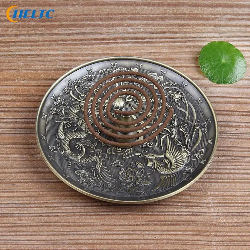 1PCVintage Dragon Phoenix Bronze Incense Tray Twelve Zodiac Antique Thread Incense Holder Incense Burner Indoor Sandalwood Stove