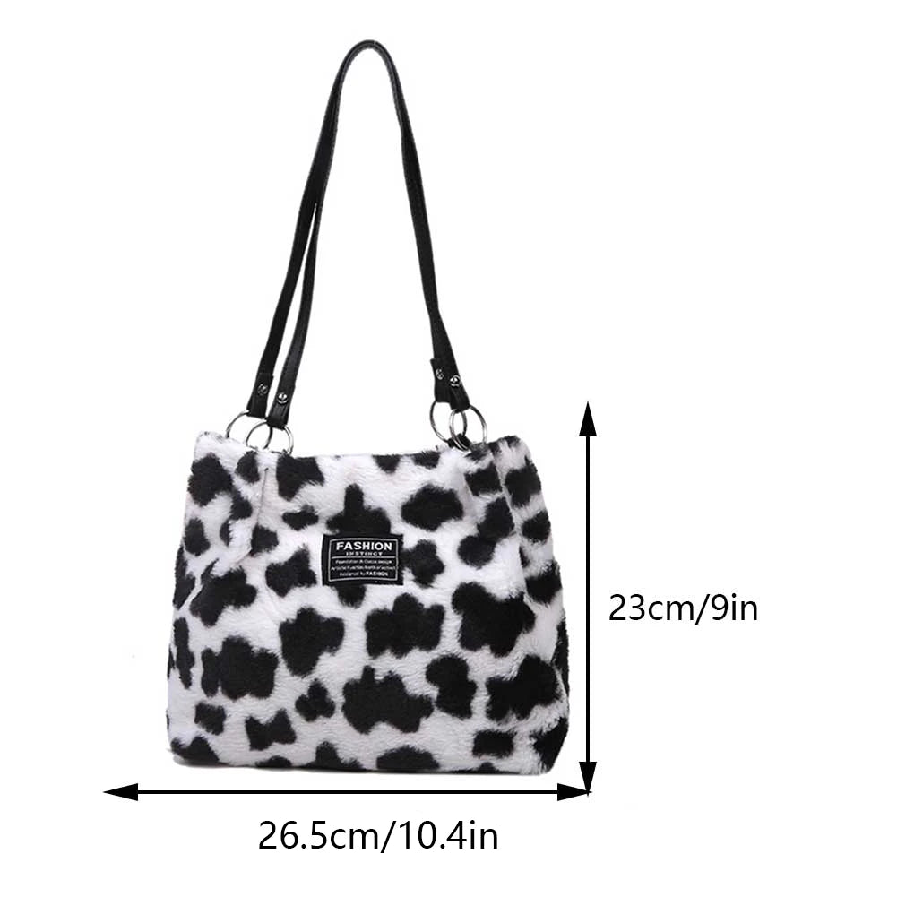 Women Plush Tote Bag Versatile Furry Shoulder Bag Zebra/Cow Pattern Fluffy Satchel Bag Cute Tote Handbag Fuzzy Faux Fur Handbag