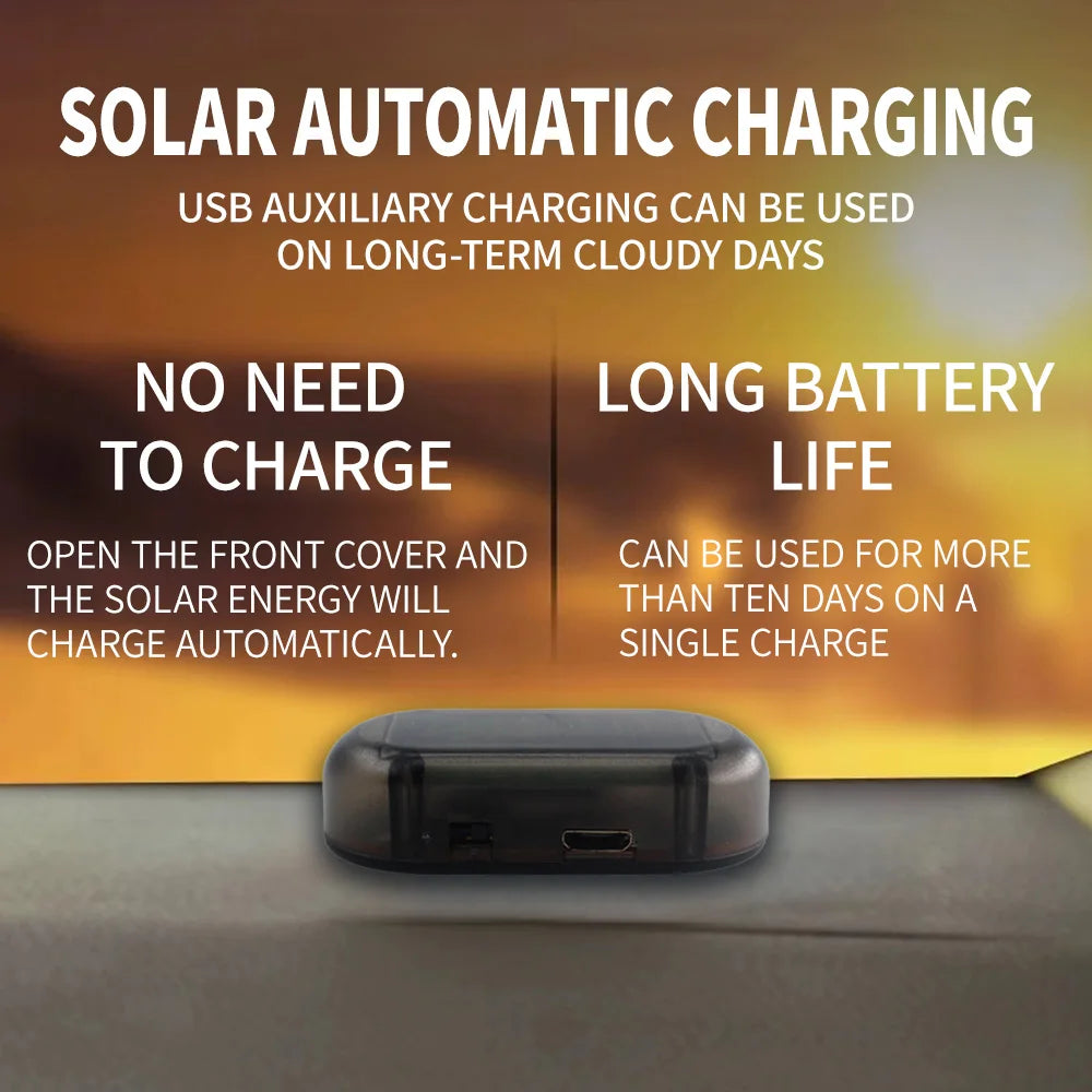 2PCS Car Fake Security Light Solar Powered Simulated Dummy Alarm Wireless Warning Anti-Theft Caution Lamp LED Flashing Lights