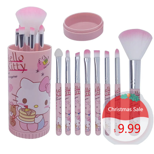 8pcs/box Sanrio Hello Kitty Makeup Brush Set Anime Card Set Print Beginner Blush Eyebrows Lip Brush Eyeshadow Brush Beauty Tool
