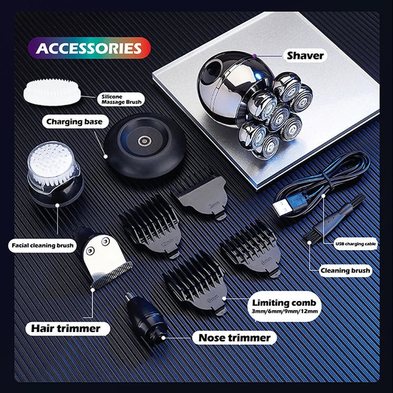 VGR 5in1 Grooming Electric Shaver Kit Wet Dry For Men Beard Hair Trimmer Electric Razor Rechargeable Bald Head Shaving Machine
