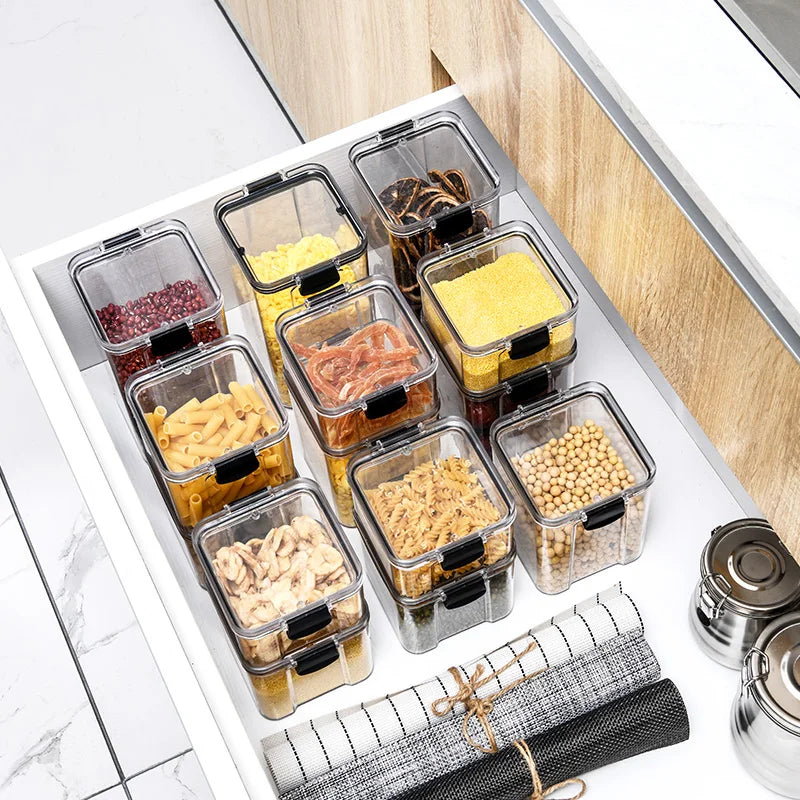 Sealed Can Kitchen Grain Storage and Organiser Large Can Plastic Moisture-proof Storage Box Household Seasoning Jar Storage Set