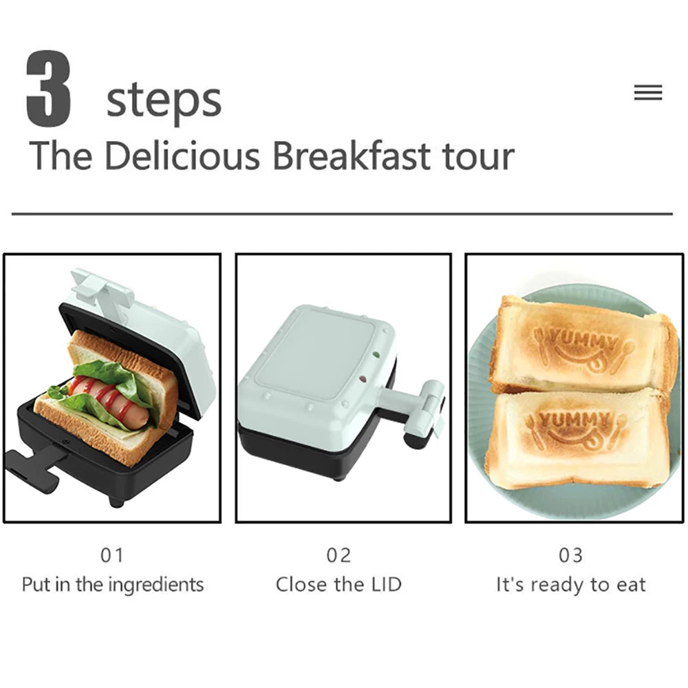 Breakfast Sandwich Maker Compact Electric Sandwich Maker with Non-Stick Plates / Indicator Light / Non Slip Handle Double-Sided