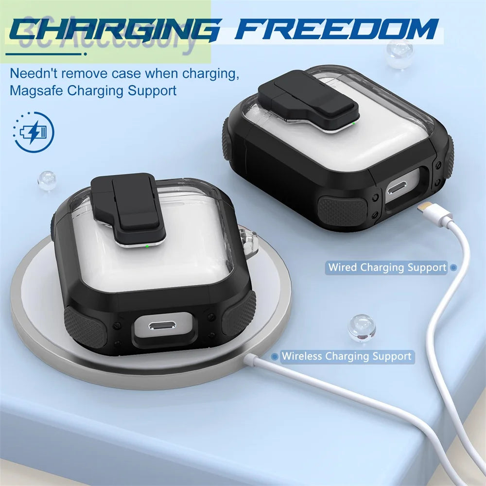 airpod 2 cases Automatic buckle switch safety lock soft TPU Transparent headphone case with keychain for apple airpods 2 1 cover