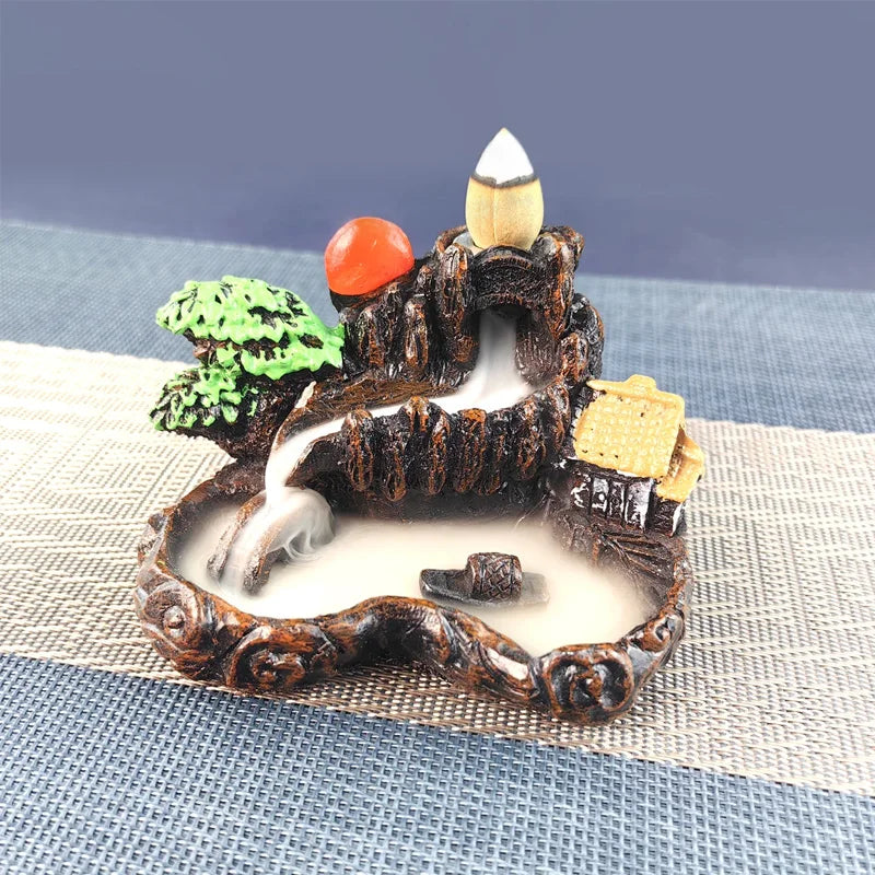 Mountains Incense Burners Resin Waterfall Backflow Incense Holder Censer Ornament Aromatherapy Decoration Office Home Decor