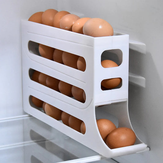 4 Layer Automatic Rolling Egg Holder Large Capacity Space Saving 30 Egg Container Plastic Egg Tray for Refrigerator Storage Box