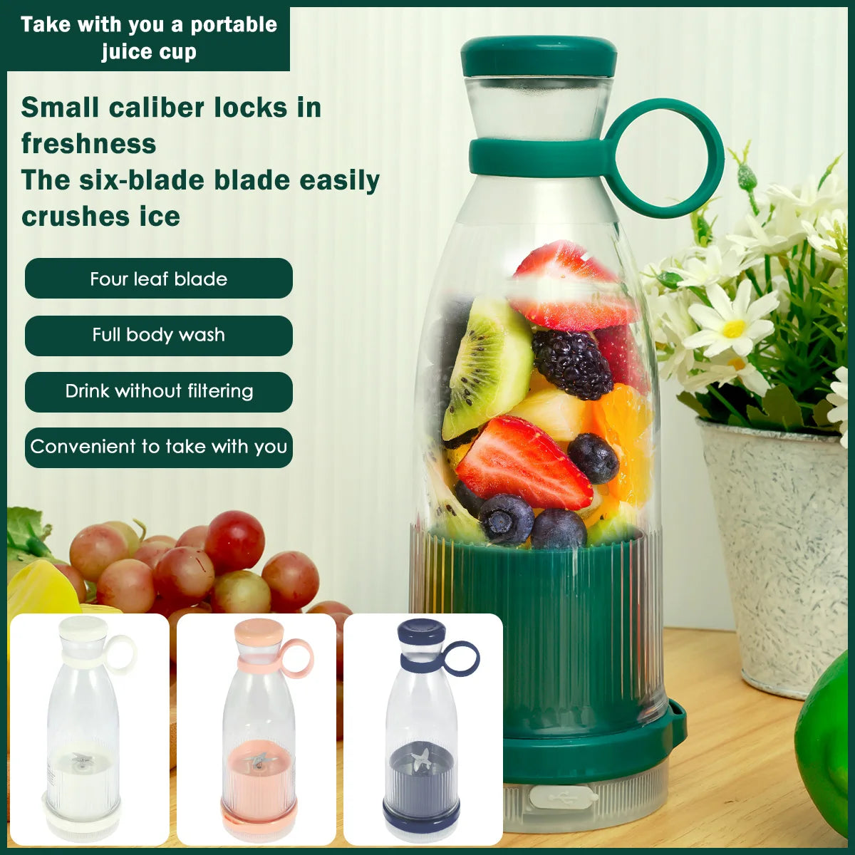 Mini Electric Juicer 380ML USB Rechargeable Fruit Juicer Portable Multifunctionl Automatic Juice Blender Cup for Travel/Home