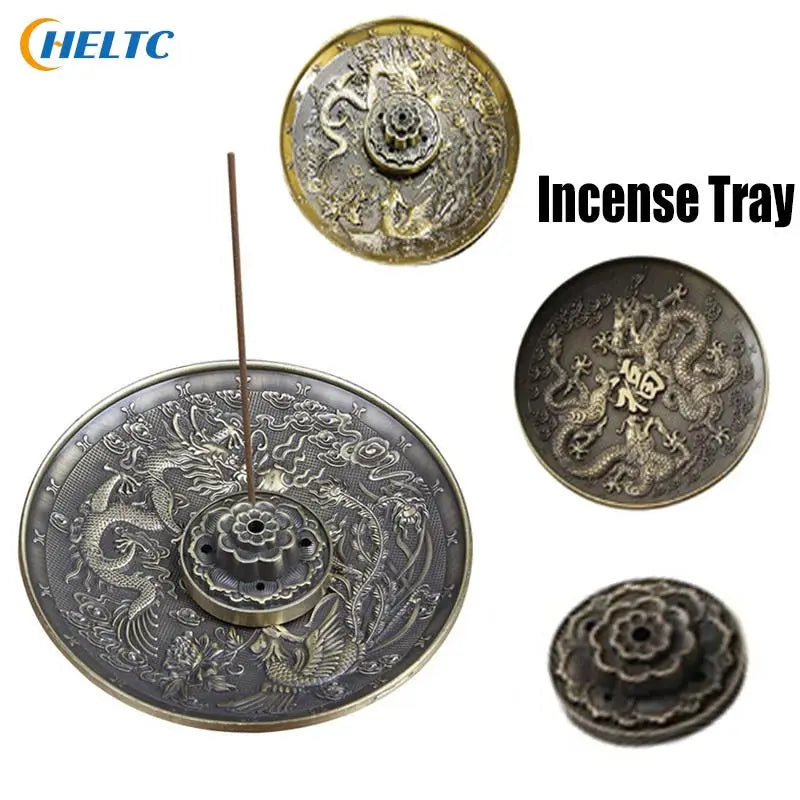 1PCVintage Dragon Phoenix Bronze Incense Tray Twelve Zodiac Antique Thread Incense Holder Incense Burner Indoor Sandalwood Stove