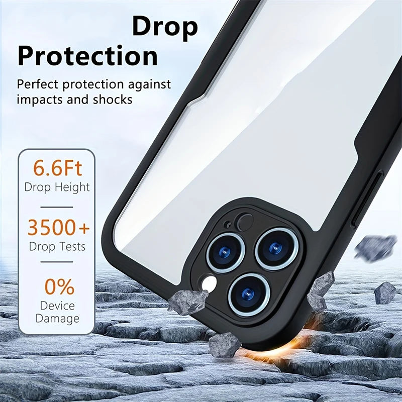 360 Full Body Heavy Duty Case For iPhone 15 14 Pro Max 13 12 Pro 11 XS 7 8 Plus Double Sided Transparent Cover Soft Phone Case