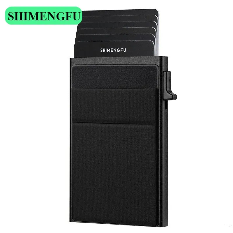 Antitheft Men Id Bank Credit Card Holder Double Rfid Blocking Wallet Leather Security Aluminum Box Metal Purse Cardholder Case
