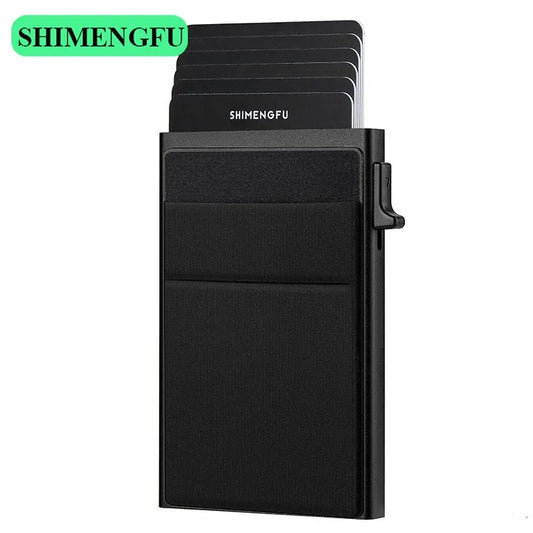 Antitheft Men Id Bank Credit Card Holder Double Rfid Blocking Wallet Leather Security Aluminum Box Metal Purse Cardholder Case