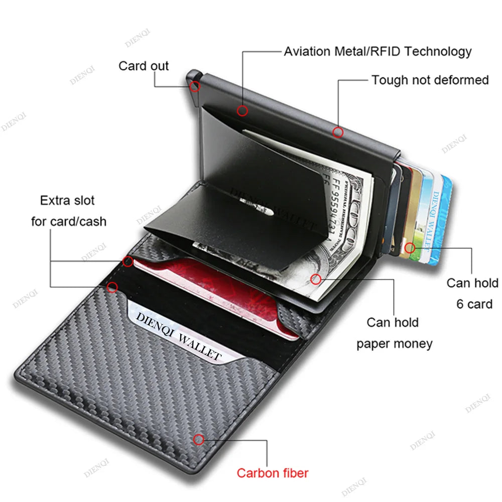 Rfid Aluminum Men Wallet Card Holders Purse Carbon Fiber Men Business Slim Thin Smart Wallet Credit Cardholder Case Note Holder