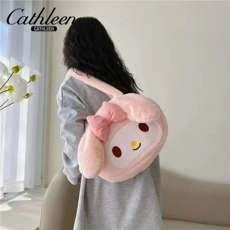 Sanrio Kuromi Cinnamoroll Kawaii Cute Cartoon Shoulder Bag My Melody Black Beauty Plush Fashion Handbag Holiday Gift Wholesale