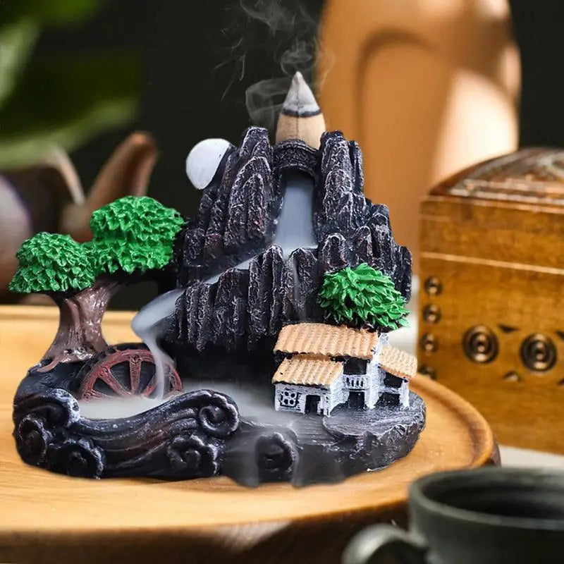 Waterfall Incense Burner Holder Mountains River Stick Holder Buddhism Aroma Backflow Incense Cones For Home Office House Decor