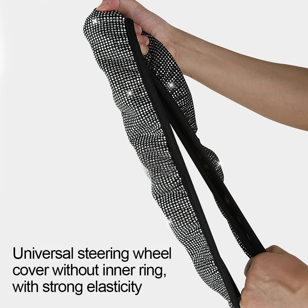 14.5-15 Inch Rhinestones Steering Wheel Cover with Crystal Diamond Sparkling Breathable Anti-Slip  Auto Inter Parts Accessories