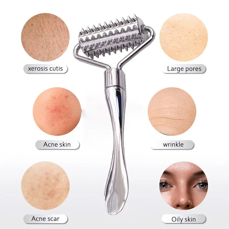 Stainless steel pointed roller spatula massage ball stone face roller massager to improve neck facial beauty skin care tool