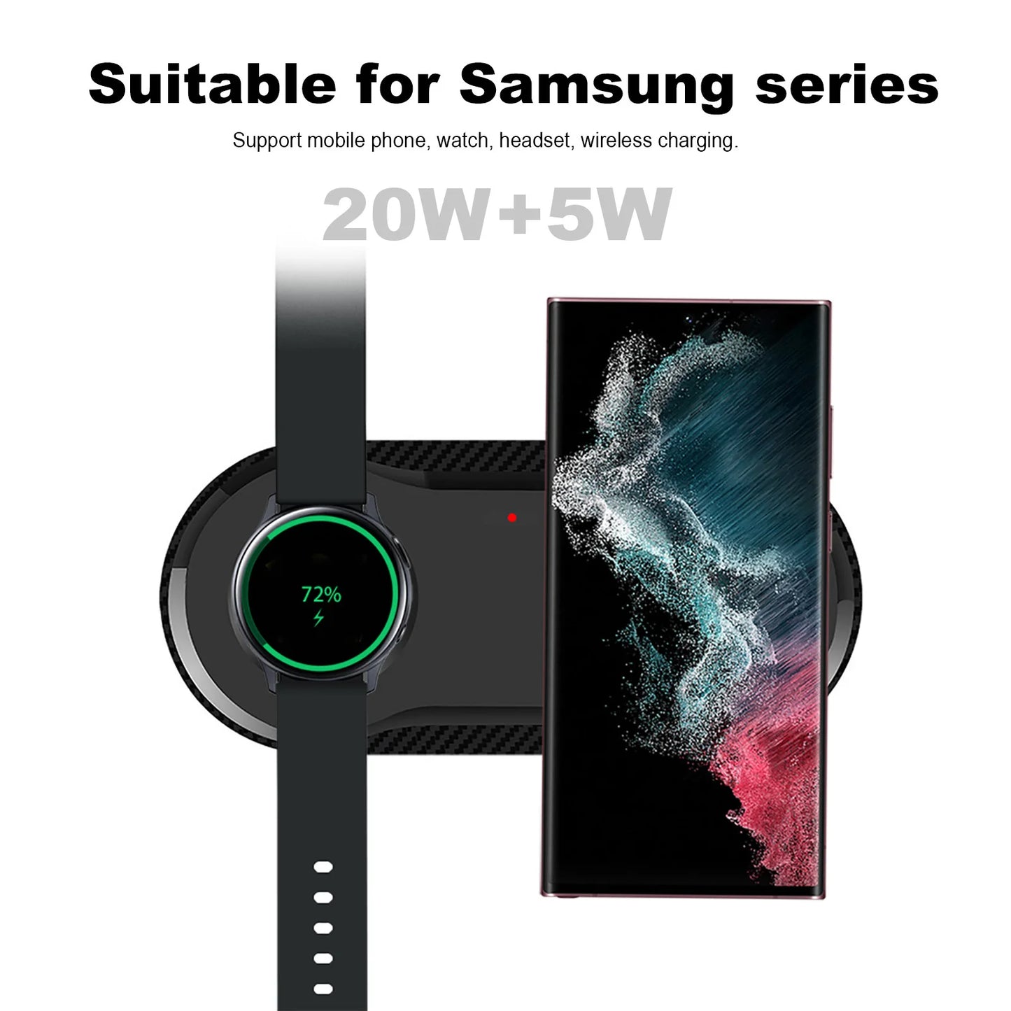 2 in 1 Wireless Charging Station For Galaxy Watch 5 4 3 Active 2 1 25W Dual Fast Charger Pad For Samsung S23/S22/21/20 Buds Pro