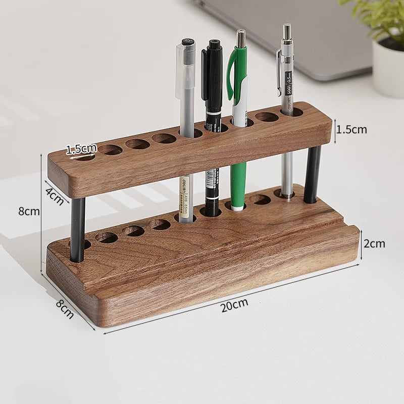 Multifunction Walnut Pens Holder Soild Wood Desktop Storage Organizer Phone Stand Creative Office School Accessories