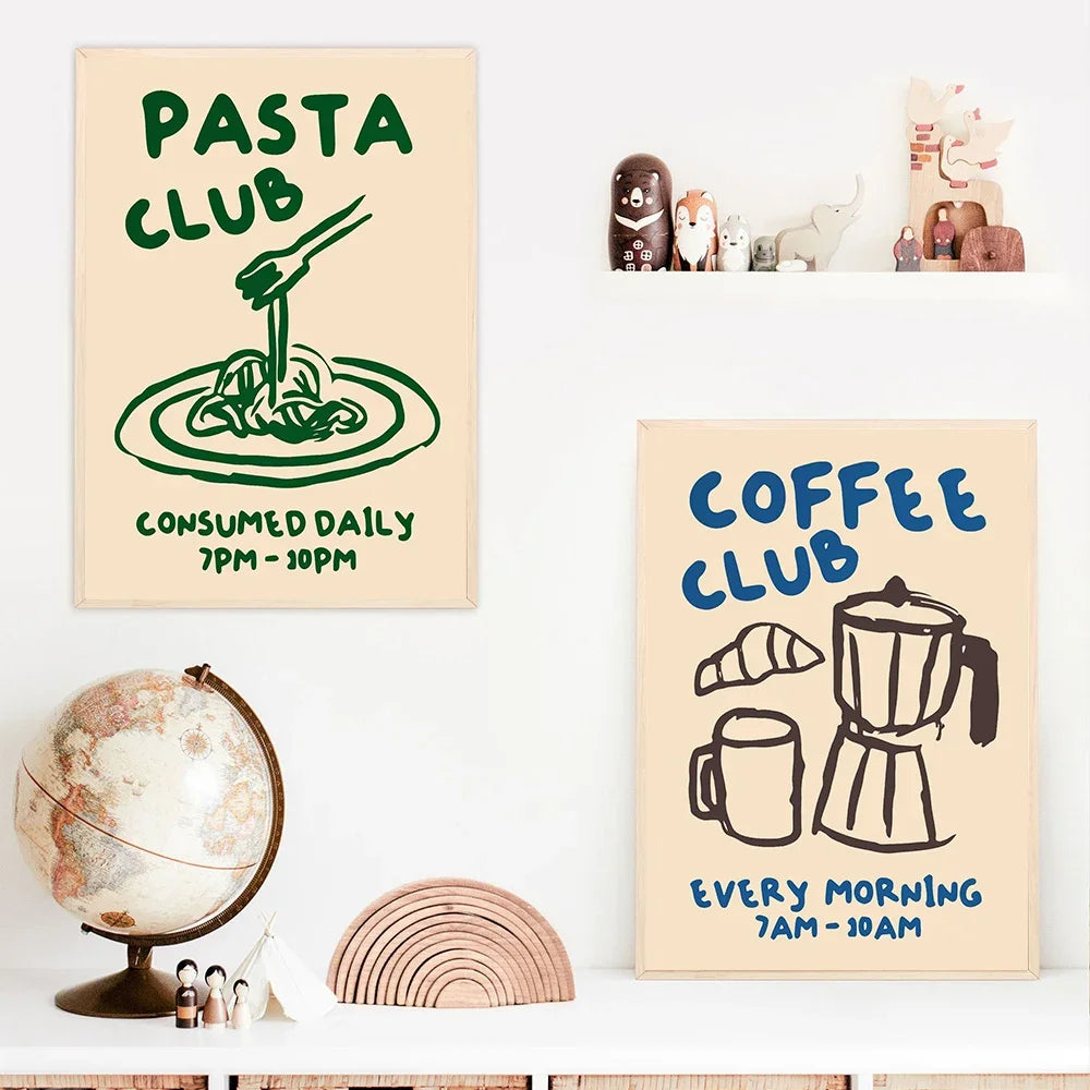 Food Art Posters Coffee Lover Pasta Club Canvas Painting Wall Prints Yes Chef Kitchen Pictures for Living Room Home Decoration