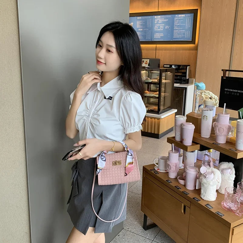 Women's Bag New Fashion Simple Plaid Embossed Crossbody Scarf Small Square Bag Single Shoulder Bag designer bags