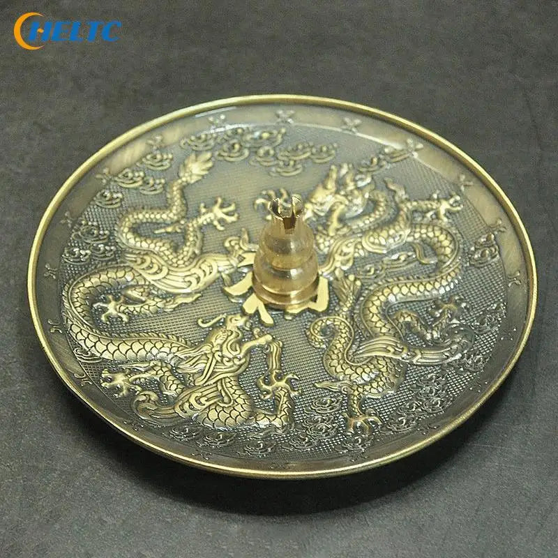 1PCVintage Dragon Phoenix Bronze Incense Tray Twelve Zodiac Antique Thread Incense Holder Incense Burner Indoor Sandalwood Stove