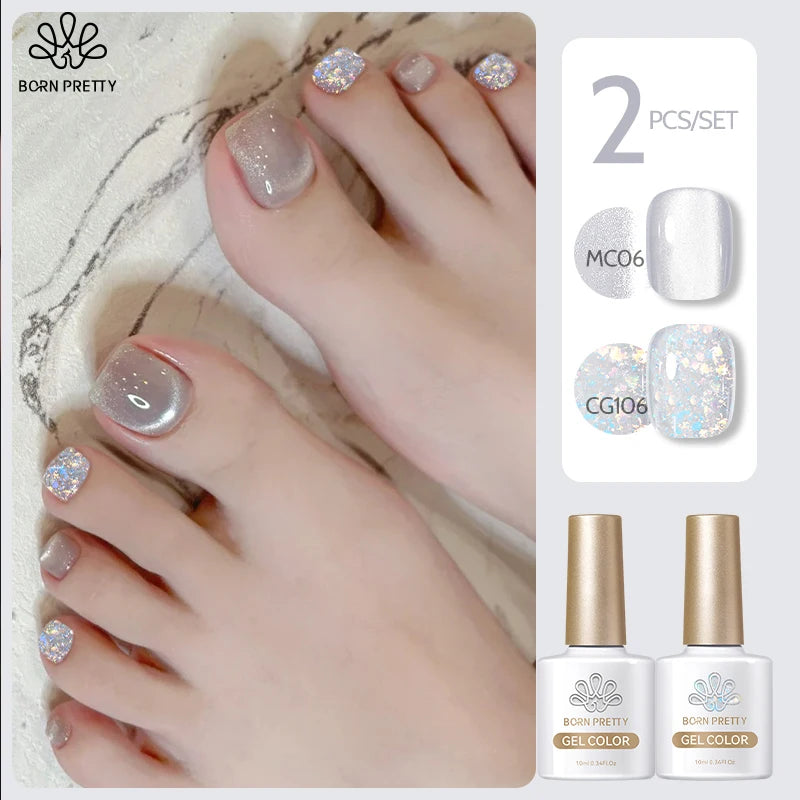 BORN PRETTY 2Pcs Moonlight Cat Magnetic Gel Nail Polish Set Semi Permanent Soak Off Crystal Magnetic Gel Polish For Nail Art DIY