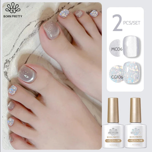 BORN PRETTY 2Pcs Moonlight Cat Magnetic Gel Nail Polish Set Semi Permanent Soak Off Crystal Magnetic Gel Polish For Nail Art DIY