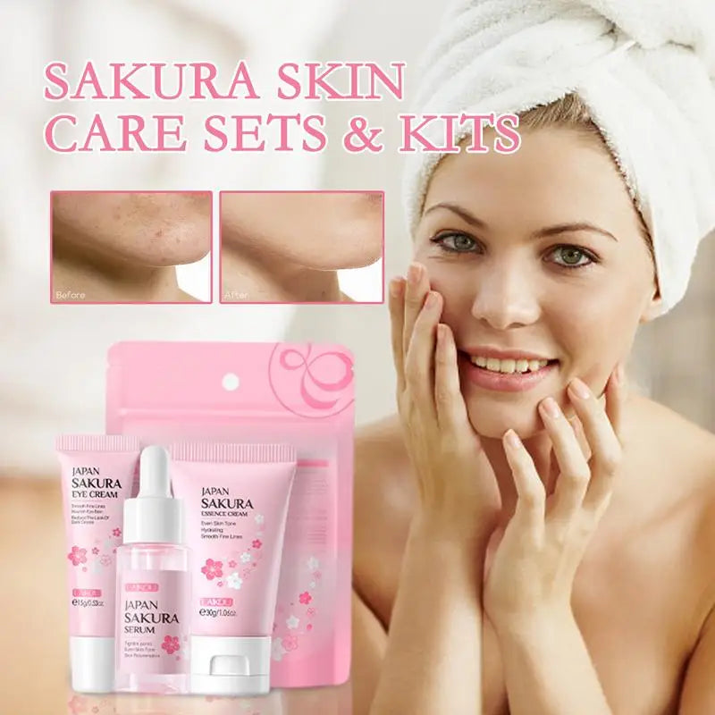 one set Japan Sakura Skincare Set Korean Face Serum Essence Cream Moisturize Fade Dark Circles Eye Cream Cosmetics Skin Care Set
