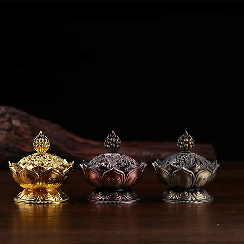 Alloy Incense Burner Chinese Buddha Lotus Flower Incense Holder Censer Buddhist Home Office Decoration No Fragrance Rack