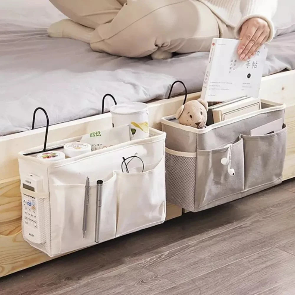 Creative Canvas Storage Hanging Bag Home Bedside Pockets Storage Bag Dormitory Books Snacks Ipad Sundries Organizer