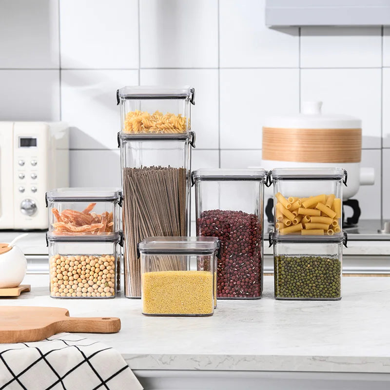Sealed Can Kitchen Grain Storage and Organiser Large Can Plastic Moisture-proof Storage Box Household Seasoning Jar Storage Set