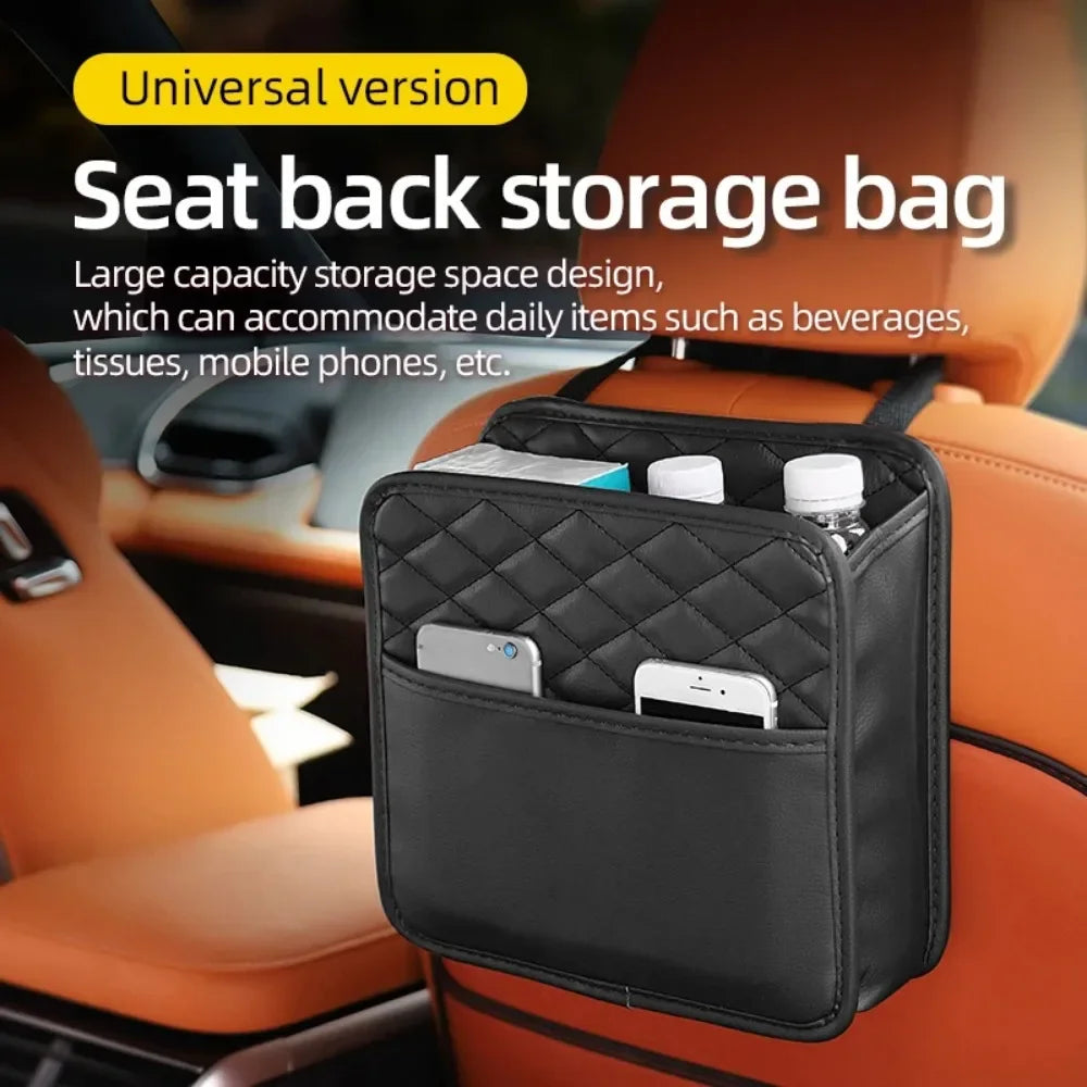 Car Storage Bag Multifunctional Seat Back Storage Bag Leather Seat Hanging Box Decoration Products Phone Organizer Car Interior