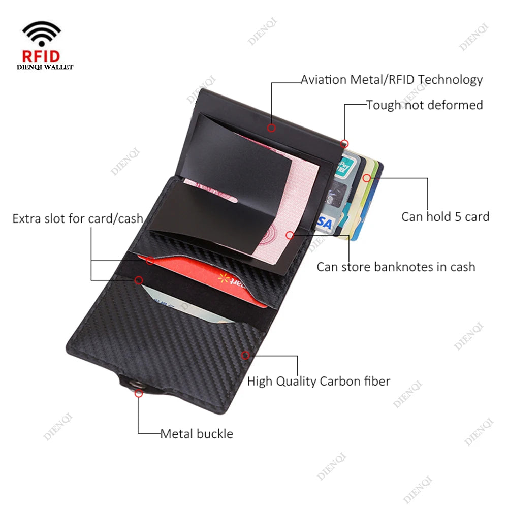 Carbon Fiber Rfid Credit Card Holder Men Wallets Money Bag Hand Purse Small Leather Mini Slim Wallets Vallet Carteira Masculina