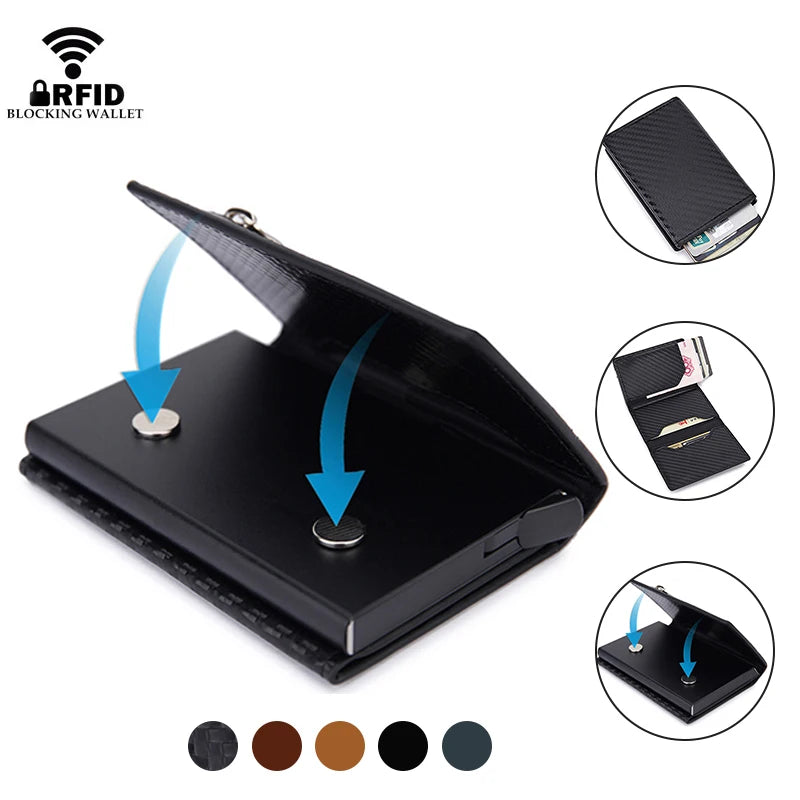 Magnet Rfid Blocking Card Holder Wallets Men Thin Slim Cartera Leather Coin Purse Small Male Black Walet Mini Wallets for Men