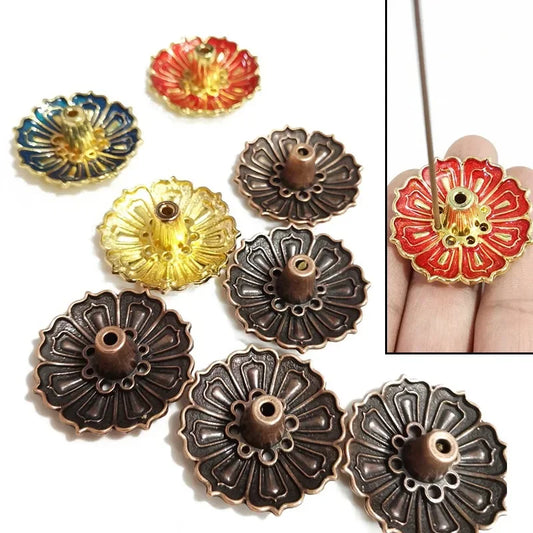 Alloy Lotus Incense Burner Stick Holder Home Buddhism Line Incense Plate Sandalwood Coil Base Temples Delicate Home Decor