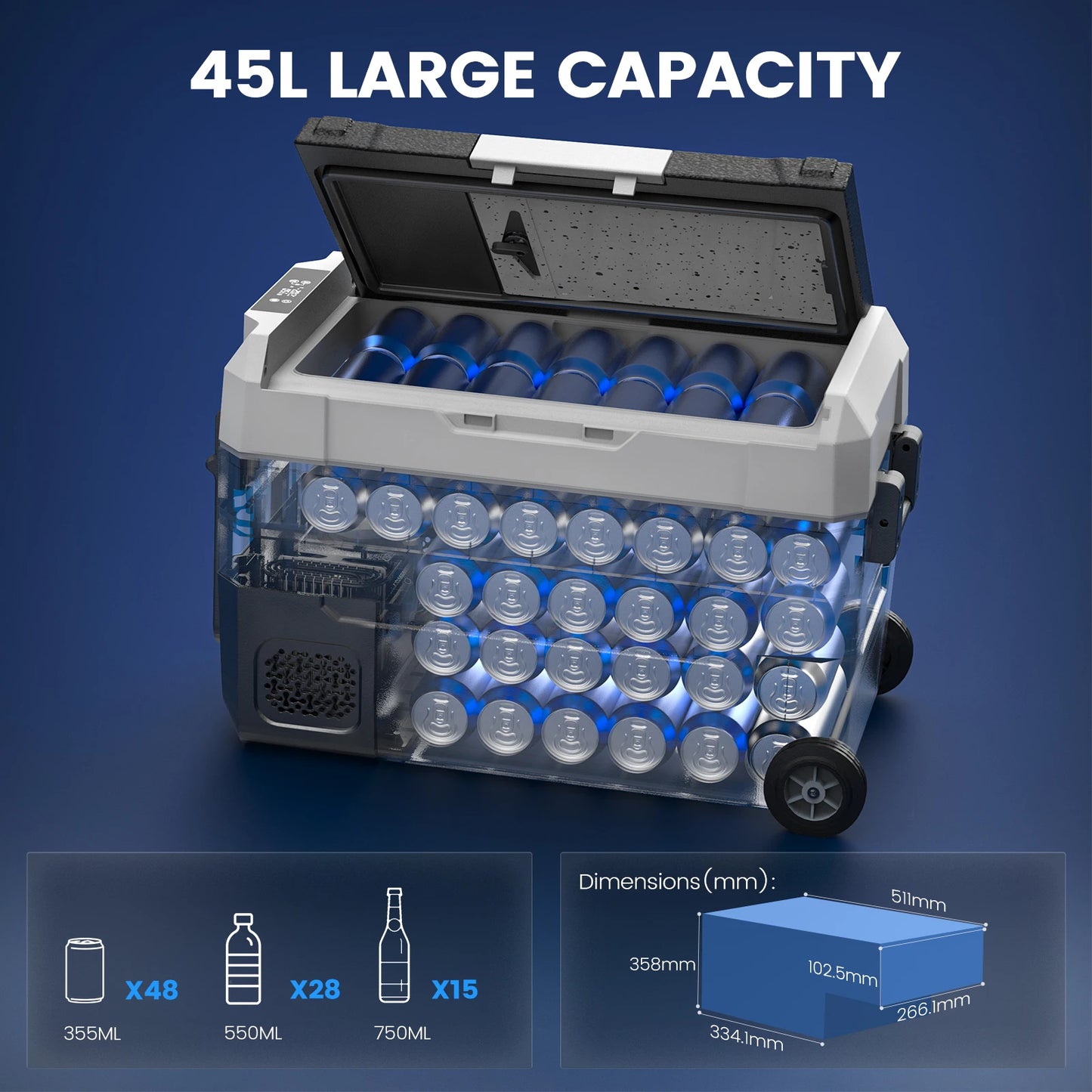 35L 45L Portable Foldable Handle Dual Zone Car Refrigerator with Wheel Compressor Freezer for Camping Picnics Home Traval