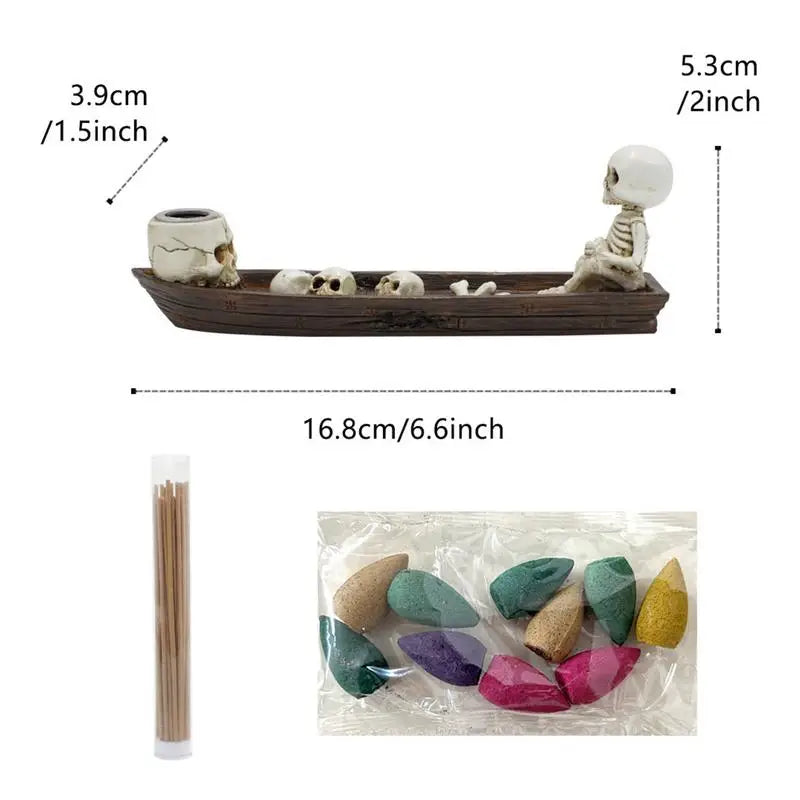 Creative Skull Incense Holder Ghost Incense Stick Tray Resin Boat Decorative Incense Holder for Study Room Bedroom Living Room
