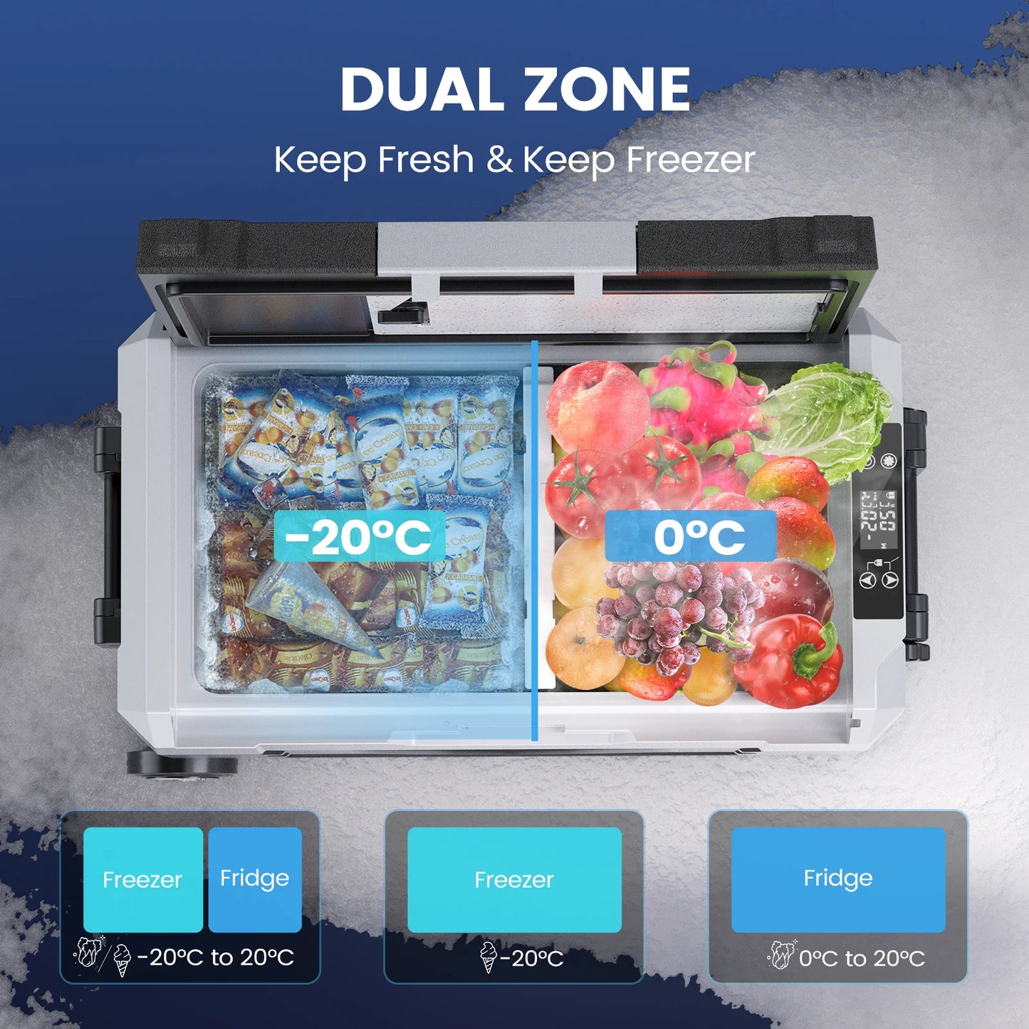 35L 45L Portable Foldable Handle Dual Zone Car Refrigerator with Wheel Compressor Freezer for Camping Picnics Home Traval