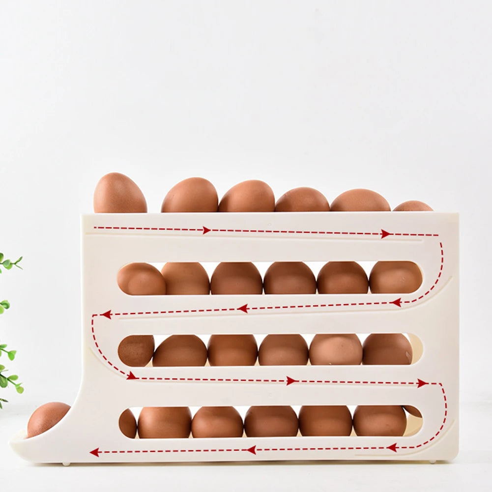 4 Layer Automatic Rolling Egg Holder Large Capacity Space Saving 30 Egg Container Plastic Egg Tray for Refrigerator Storage Box