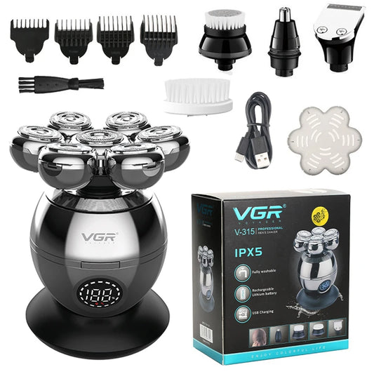 VGR 5in1 Grooming Electric Shaver Kit Wet Dry For Men Beard Hair Trimmer Electric Razor Rechargeable Bald Head Shaving Machine