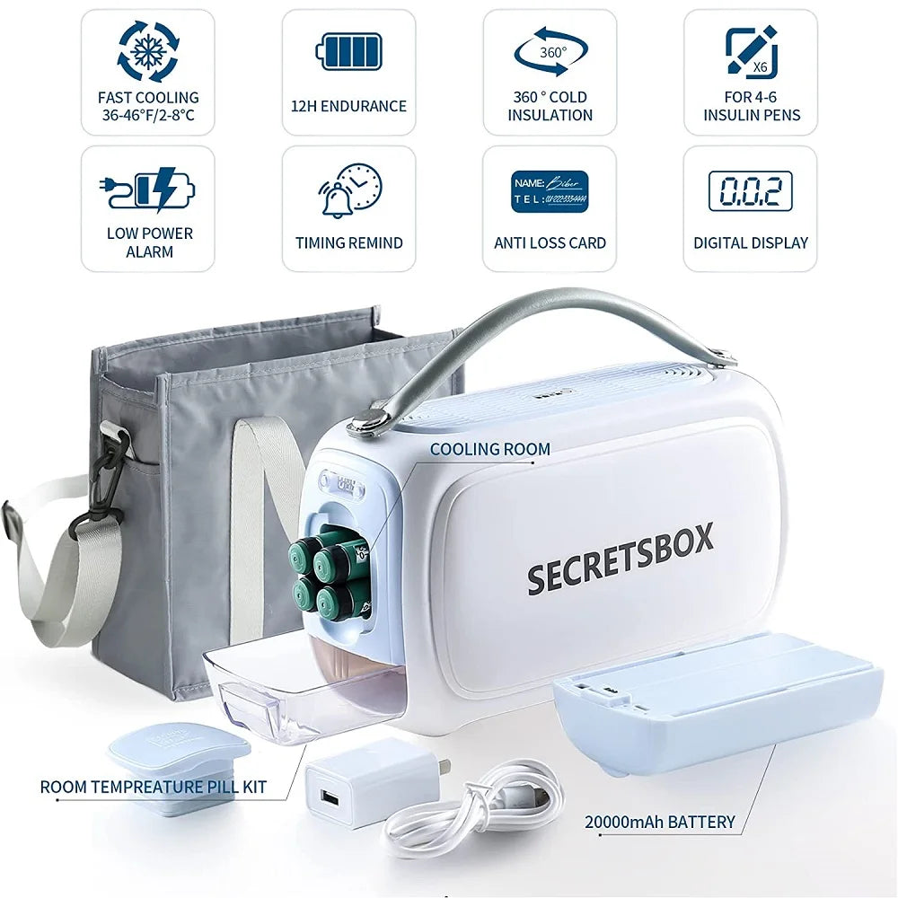 Mini Fridge For Insulin Diabetic Madicine Portable Refrigerator 36-46℉ Cooler Travel Case 20000mAh Battery USB Charger 12-36H