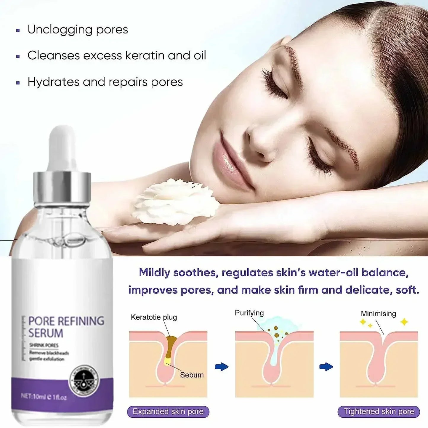Pore Shrinking Serum Moisturizing Facial Essence for Relieving Dryness Oil Long-lasting Calming for Sensitive Skin Care