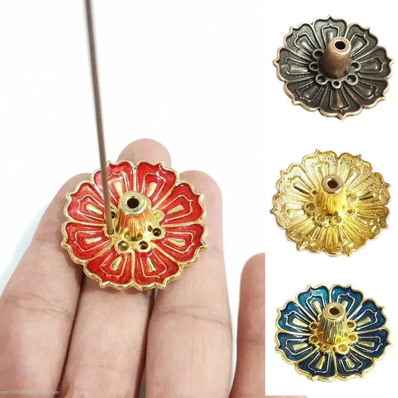 Alloy Lotus Incense Burner Stick Holder Home Buddhism Line Incense Plate Sandalwood Coil Base Temples Delicate Home Decor