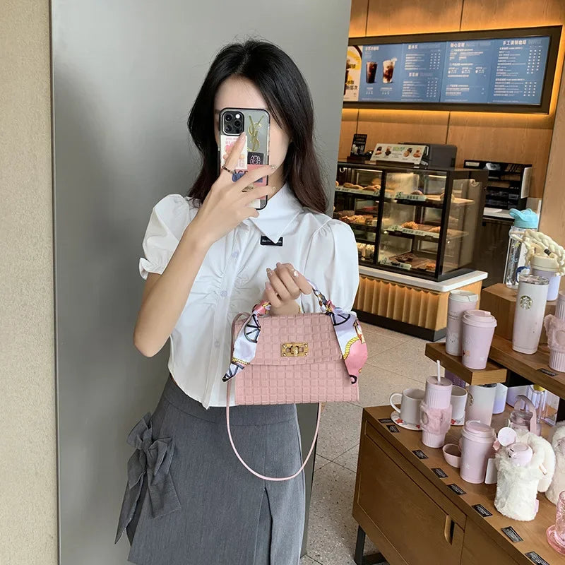 Women's Bag New Fashion Simple Plaid Embossed Crossbody Scarf Small Square Bag Single Shoulder Bag designer bags
