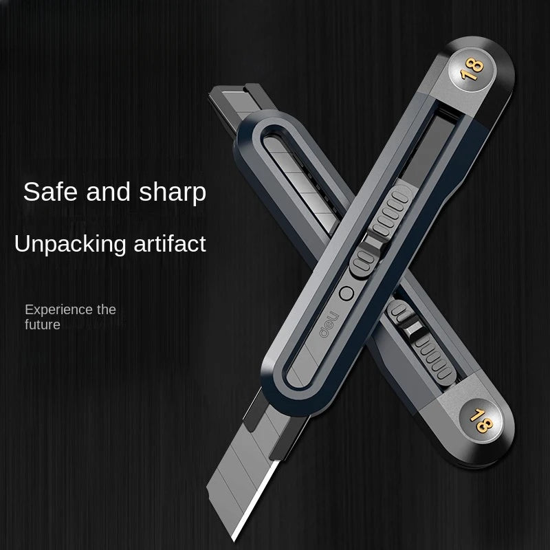 Deli Snap-off Utility Knife Retractable Box Cutters 9mm 18mm High Carbon Steel Blades Auto Lock, for Office Supplies Stationery