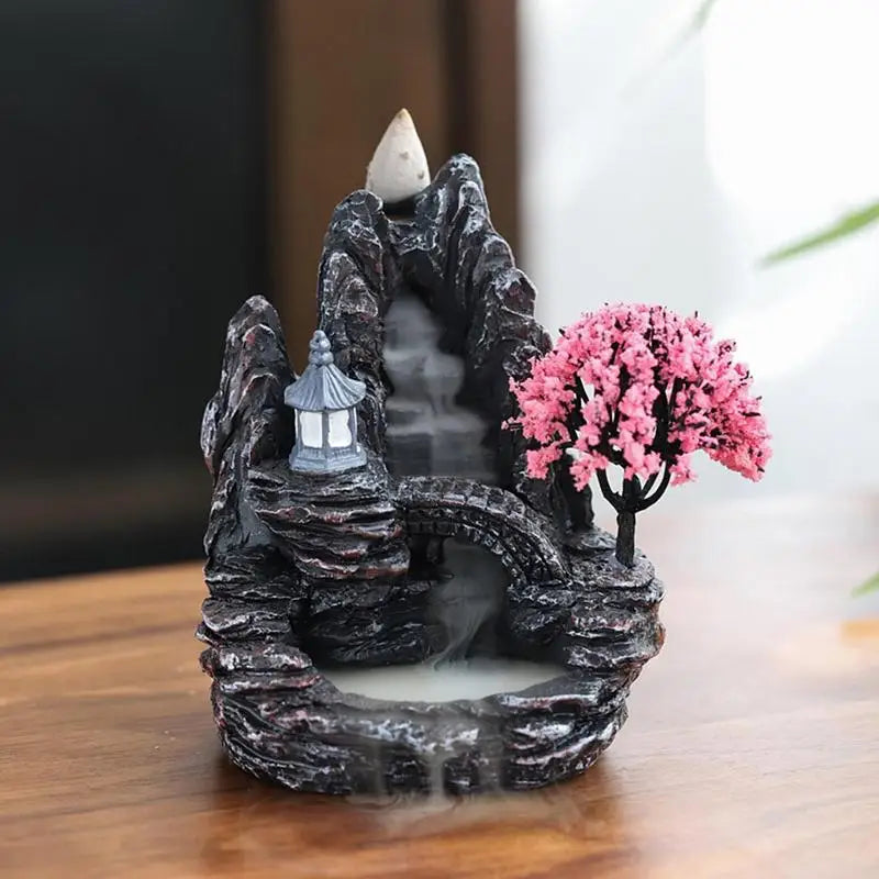 Waterfall Incense Burner Holder Mountains River Stick Holder Buddhism Aroma Backflow Incense Cones For Home Office House Decor