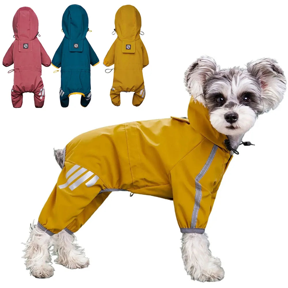Waterproof Pet Clothes PU Dog Raincoat with Hood for Small Dogs Waterproof Reflective Cat Coat Chihuahua Jacket Poodle Overalls