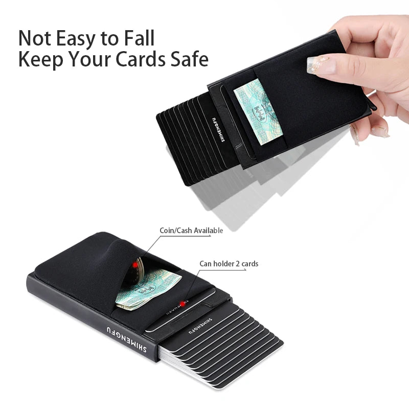 Pop-Up Card Holder RFID Protection Slim Aluminum Men Wallet Elasticity Back Pouch ID Credit Case Travel Cardholder Women Purse